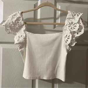 White Eyelet Flutter-Sleeve Top